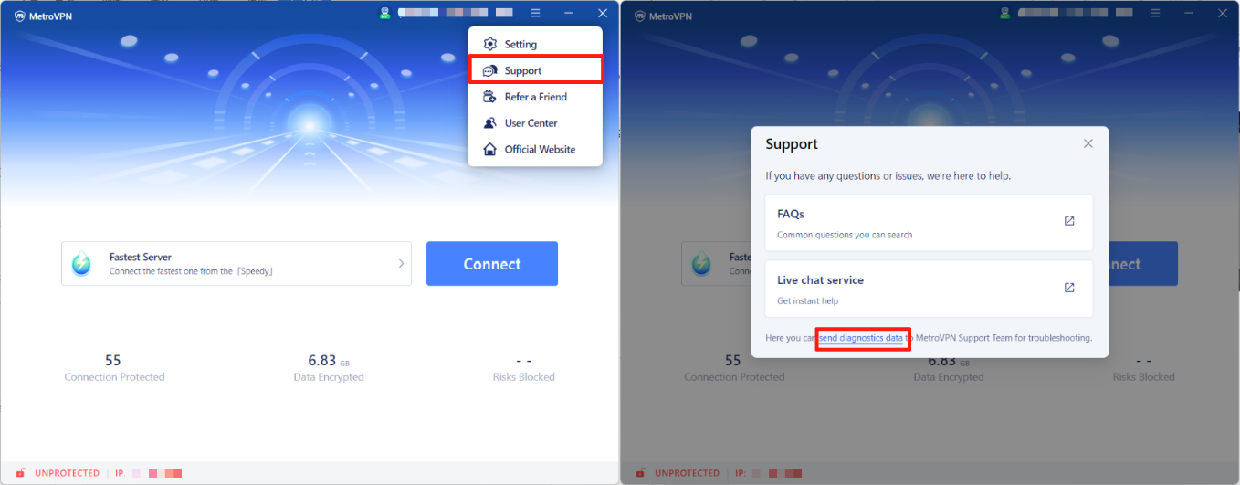④ Select Send diagnostics data